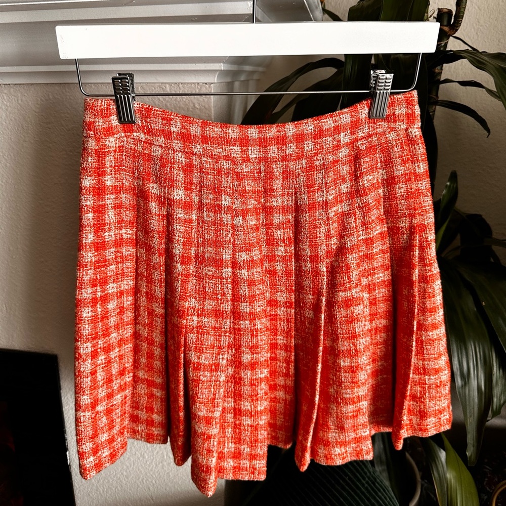 Zara pleated Orange Tweed mini SZ XS NWT